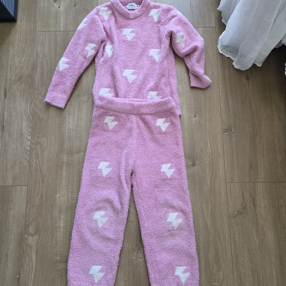 Lola + The Boys Pink and White Plush Lightning Bolt Kids Matching Set